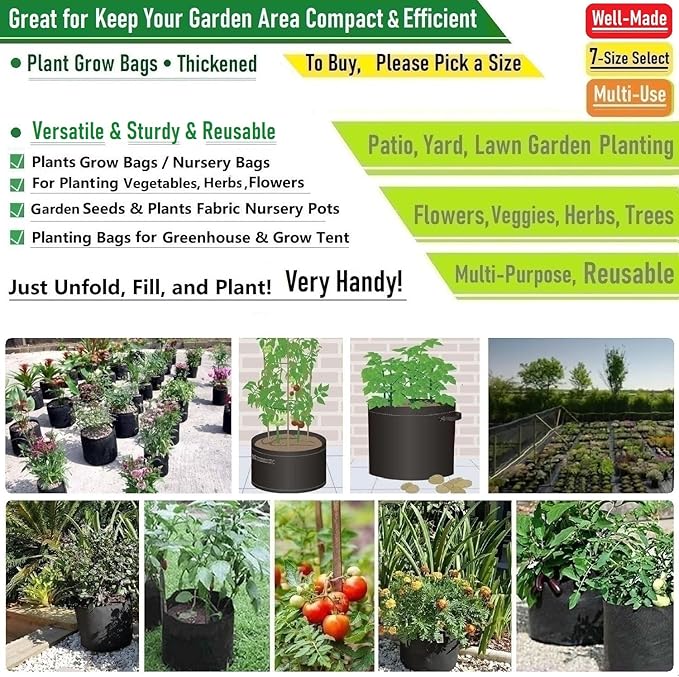 5-Pack 2 Gallon Thickened Plant Grow Bags (8x8 inch) Nursery Bags Fabric Plant Pots for Flower Pots,Herbs Veggies Planter Bag,Garden Pot,Barrel Planter,Garden Bag,Plant Container with Gardening Gloves