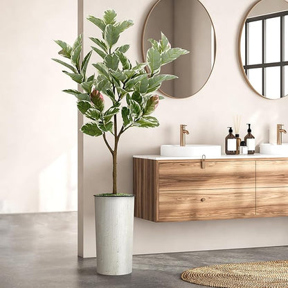 Artificial Tree in Modern Swirl Pattern Planter, Fake Rubber Silk TRE for Indoor and Outdoor Home Decoration - 70" Overall Tall (Plant Pot Plus Tree)