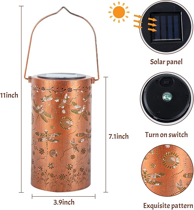 Dragonfly Flower Solar Lanterns Outdoor Waterproof, Birthday Gifts for Women Mom Grandma, Hanging Solar Lights for Yard, Patio, Porch, Garden Decor, Christmas Gifts for Her/Him