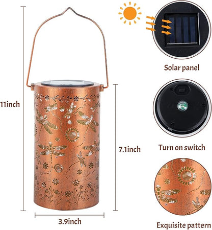 Dragonfly Flower Solar Lanterns Outdoor Waterproof, Birthday Gifts for Women Mom Grandma, Hanging Solar Lights for Yard, Patio, Porch, Garden Decor, Christmas Gifts for Her/Him