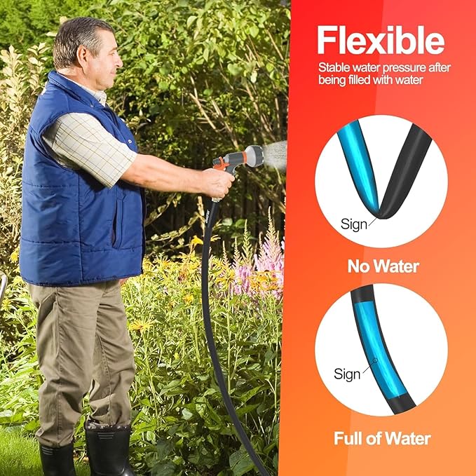 SPECILITE Garden Water Hose 75 ft x 3/4 in Heavy Duty, Flexible and Lightweight, Burst 600 psi, Kink-less Hybrid Rubber Pipe for Backyard, 3/4'' Brass Fittings, Black