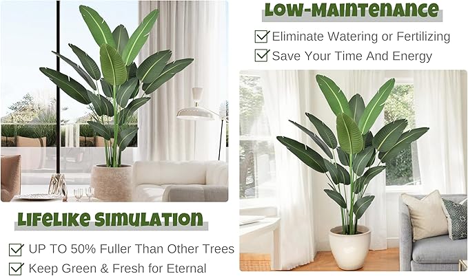 Artificial Bird of Paradise Tree 7FT with 19 Leaves Realistic Thick Banana Leaf Tall Large Faux Tropical Plant 82 Inch Black Pot for Indoor Home Office Poolside Porch Mall Hotel School Decor
