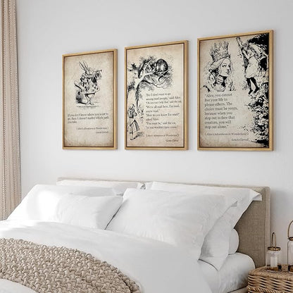 Ashbrook Framed Canvas Print Wall Art Set European Fairy Tale Sketchbook Wall Art Nature Wilderness Illustrations Decorative Floral Botanical Retro Calm/Relax/Cozy for Bedroom - 16"x24"x3 Natural
