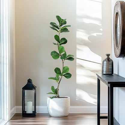 Artificial Fiddle Leaf Fig Tree, 5ft Faux Ficus Tree with Black Nursery Planter, Fake Plant for Home, Office, Living Room