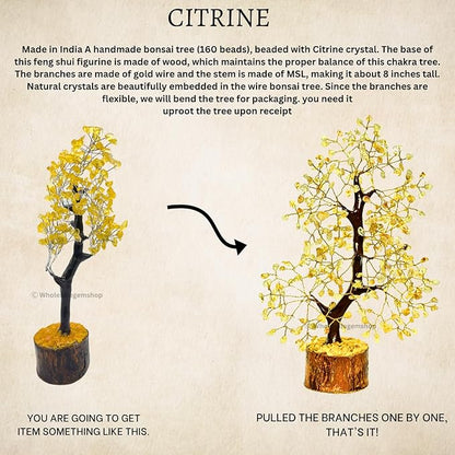 Citrine Crystal Tree with Golden Wire – Handmade Feng Shui Gemstone Bonsai for Wealth & Positivity