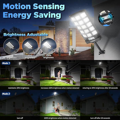LANGY Solar Street Lights Outdoor 4 Pack, 6500K Solar Lights Outdoor Dusk to Dawn with Motion Sensor & Remote Control, IP66 Waterproof LED Flood Security Lights for Outside Garden Yard Parking Lot