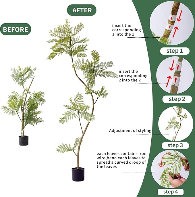 5.7FT Artificial Tree Fake Jacaranda Tree,Faux Tall Tree Lifelike Green Leaves Large Plants Indoor Fake Trees for Home Decor
