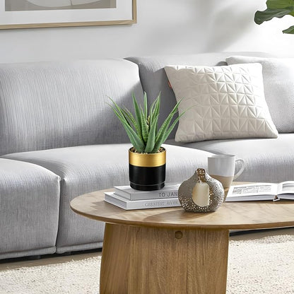 Briful Succulents Artificial Plants Realistic Agave Plant, Gold Black Metal Pot, Farmhouse Aloe Vera Fake Plants for Home Office Desk Bathroom Shelf Decorations