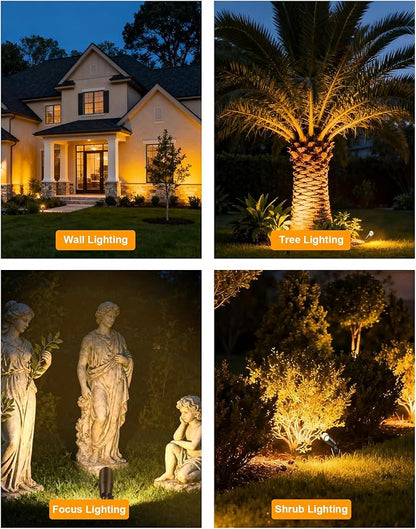 PARTPHONER Solid Brass Low Voltage Landscape Lighting, Wired 12V LED Landscape Spotlights with Aluminum Housing MR16 Bulb, Heavy Duty Outdoor Waterproof Up Lights for Garden, Yard, Trees, 4Pack