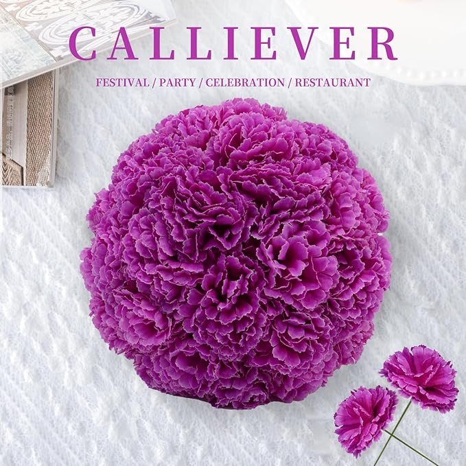 Silk Carnation Flower, 50 Artificial Flowers, Used for Wedding Decoration DIY Handmade Flowers, Carnation Flower Diameter 3.5 Inches and 6 Inches Stem (Purple)