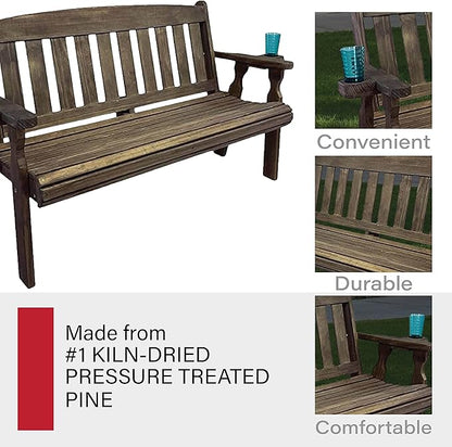 Amish Casual Outdoor Heavy Duty 800 LB Mission Pressure Treated Garden Bench(5 Foot, Dark Walnut Stain)