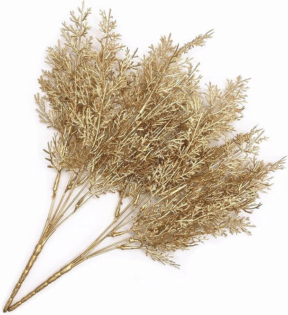 PASYOU Fake Plants Golden Antlers Flowers Decoration for Christmas, Artificial Grass Plastic Faux Outdoor Indoor Home Garden Party Room Bedroom Office Wedding Table Centerpiece DIY Decor, Gold 2 Pack