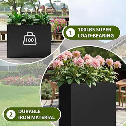 Casaphoriar Metal Planter Box 36"x9"x28", Rectangular Planter with Inner Shelf and Drainage Holes, Perfect for Outdoor Patio and Balcony Decor, Black
