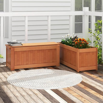 2 Pack Outdoor Planter Benches, 45 Gallon Outdoor Bench Wooden Raised Garden Bed with Planter Box, 2-in-1 Wood Planter Bench Deck Plant Box for Porch, Patio, Garden & Backyard