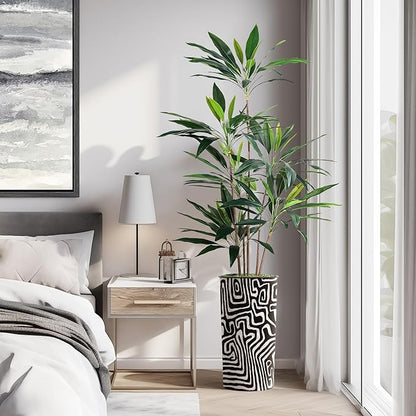 SIGNWIN Artificial Tree in Modern Geometric Pattern Planter, Fake Dracaena Tree Silk Tree for Indoor and Outdoor Home Decoration - 66" Overall Tall (Plant Pot Plus Tree)