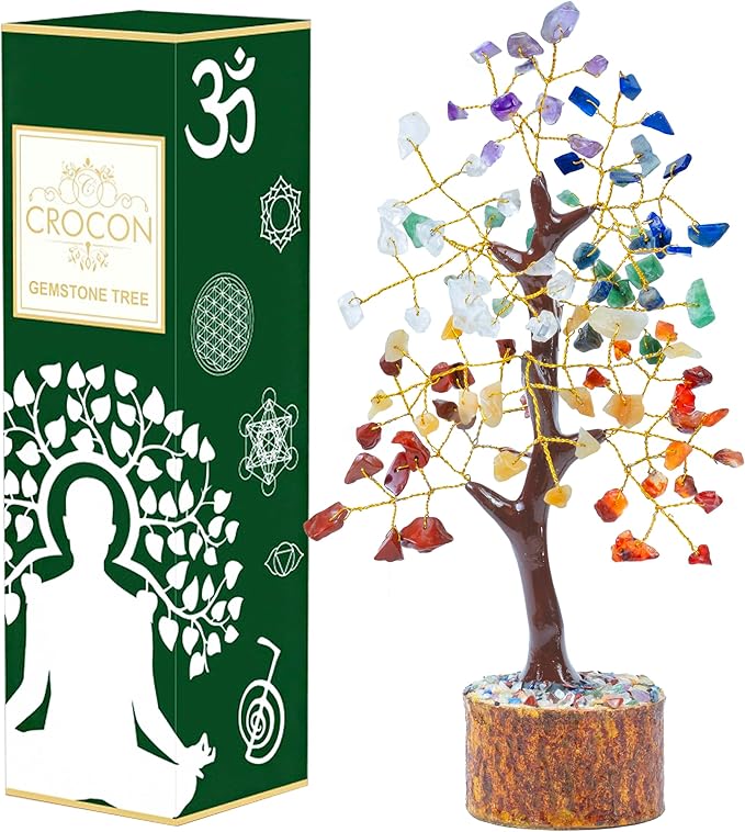 Crocon 7 Chakra Crystal Tree of Life D�cor Bonsai Tree Meditation Office Desk Decor Healing Crystals Stones for Birthday Gifts for Women House Warming Gifts New Home Decoration Present Sister Mom