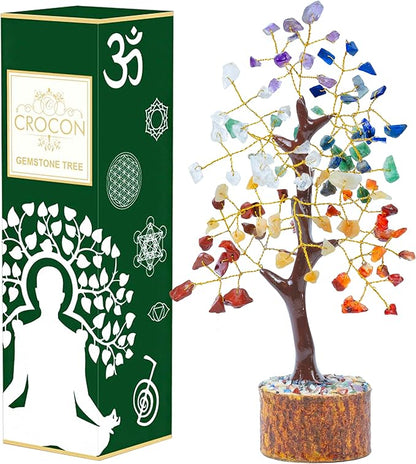 Crocon 7 Chakra Crystal Tree of Life D�cor Bonsai Tree Meditation Office Desk Decor Healing Crystals Stones for Birthday Gifts for Women House Warming Gifts New Home Decoration Present Sister Mom