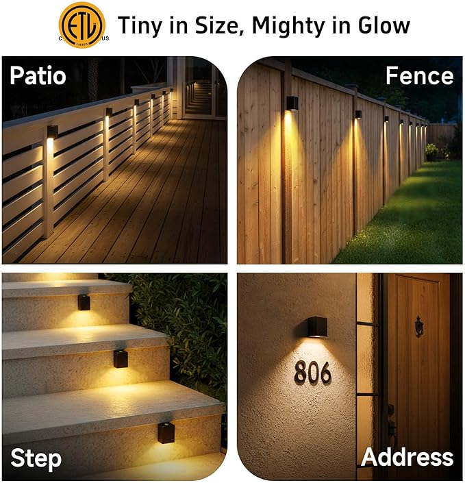 Gardenreet Low Voltage Landscape Deck Lights - Solid Brass LED Wall Light, Outdoor IP65 Waterproof Hardwired Lighting for Step Fence Handrail 2700K Warm White 3W 216LM 4 Pack