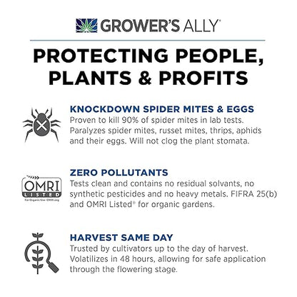 Grower's Ally Spider Mite Control Concentrate - Natural Insecticide & Spider Mites Killer for Plants Indoor & Outdoor - OMRI Listed Garden Pest Control - Bee, Pet & Kid Safe - 1 Qt, Makes 100 Gallons