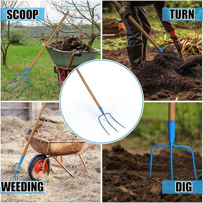 59 Inch Manure Fork Wood Handle 3 Tine Fork for Farm Stable Hay Ranch Bedding Garden