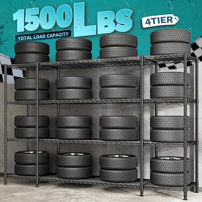 REIBII 78.4" W Storage Shelves 1500LBS Load, Metal Shelving Unit Heavy Duty Wire Shelving for Garage Storage Rack, Adjustable Metal Shelf for Pantry Commercial Kitchen Storage Shelves, 11.8''D x 59''H