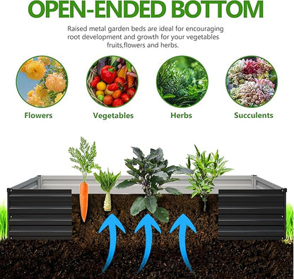 2PCS 10x3x1ft Galvanized Metal Raised Garden Bed Kit,Outdoor Planter Box Vegetables,Flowers,Herbs Durable Rust-Resistant Patio Gardening Beds,Black