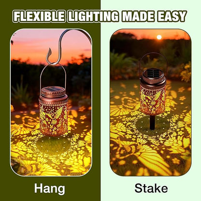 Cooo 6 Pack Solar Lanterns Outdoor Waterproof Hummingbird Red_Sage Solar Pathway Lights Landscape Path Christmas Gifts for Women Mom Grandma Outdoor Table Lamps Garden Yard Backyard Decor -Rose Gold