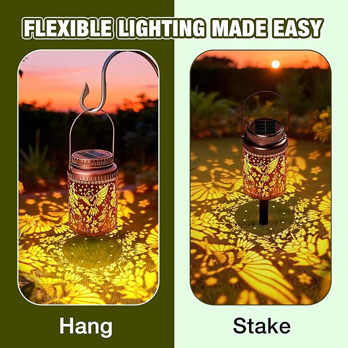 Cooo 4 Pack Solar Lanterns Outdoor Waterproof Hummingbird Red_Sage Solar Pathway Lights Landscape Path Christmas Gifts for Women Mom Grandma Outdoor Table Lamps Garden Yard Backyard Decor -Rose Gold