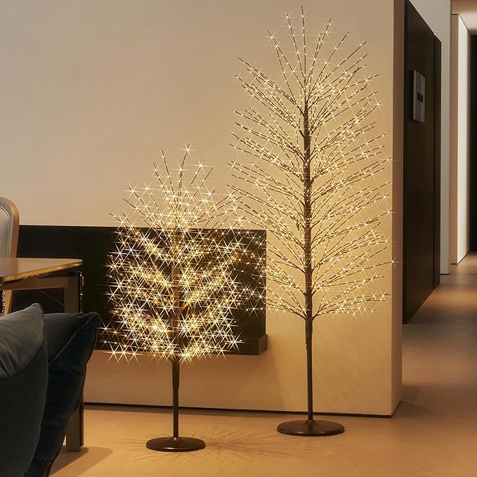 Hairui Lighted Brown Tree with 576L Warm White Fairy Lights 4FT, Twig Tree with Lights for Indoor Outdoor Home Christmas Winter Holidays Party Decoration