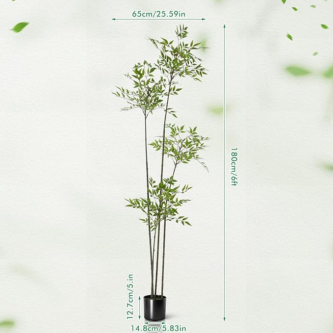 Giegxin 6ft Faux Bamboo Tree Indoor Artificial Nandina Tree Realistic Large Fake Plants Potted Planter Tall Foliage Floor Plant for Home Office Corner Room Decor Greenery Housewarming Gift(Green)