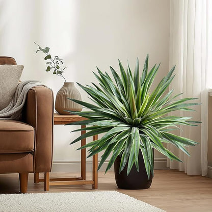 Artificial Agave Plant Fake Agave Planters for Indoor Outdoor Faux Agave Plants Real Touch Realistic Greenery for Home Living Room Office Bathroom Garden Front Porch Patio Decor (21inch-2 Pcs White)