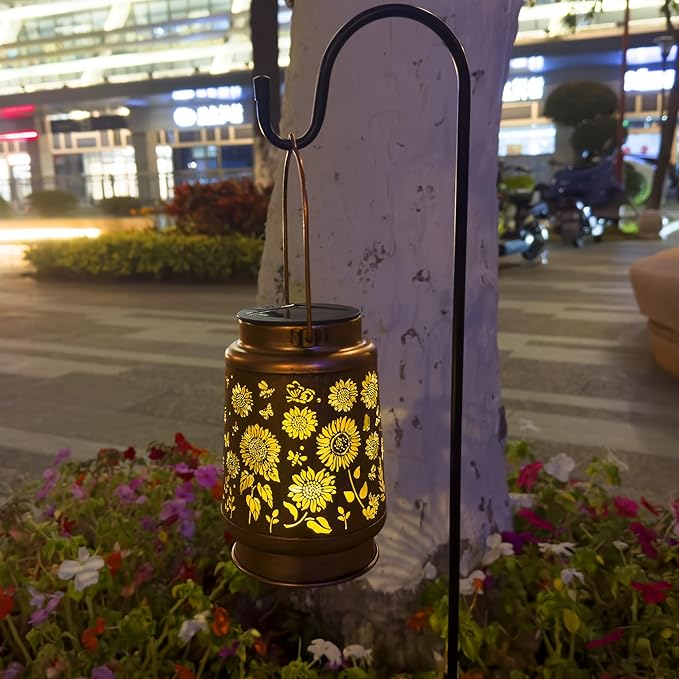 2 Pack Sunflower Solar Lantern Lights, Outdoor Lanterns Garden Decor, Hanging Solar Lantern for Backyard Porch Patio Table Yard Balcony Lawn Pathway, Gifts for Women Grandma Mom