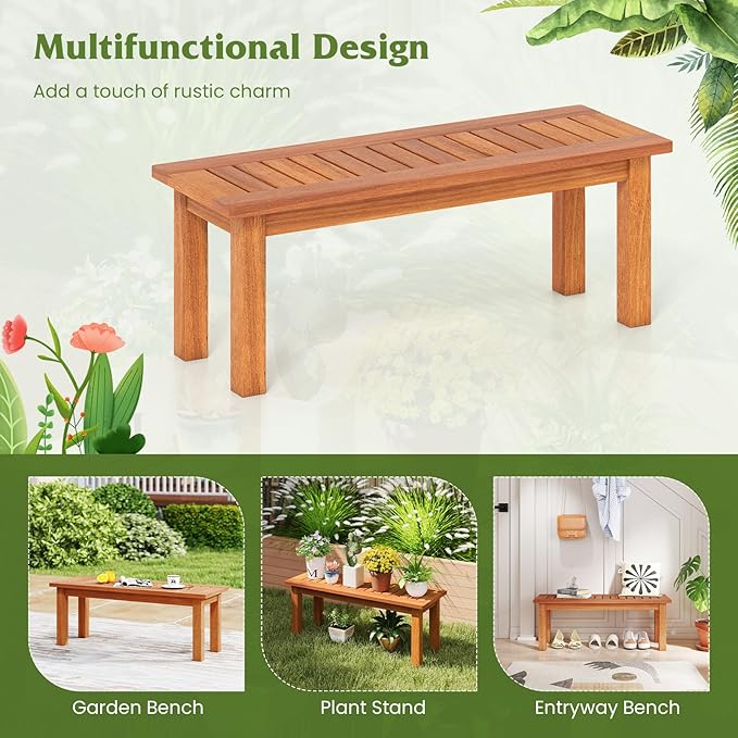 Tangkula Outdoor Backless Bench, Solid Wood Patio Bench w/Slatted Seat, 2-Person Rustic Wooden Entryway Bench for Front Porch Garden Balcony Park Indoor, Weatherproof, 34”, Load up to 330 LBS (1)