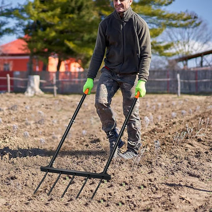 Broad Fork Garden Tool, Ergonomic Design - for Farms, Gardens, Vegetable plots, for Easy Turning of The Soil, Removal of Weeds, 5 Wide Fork Hand Cultivator Black