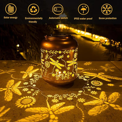 Solar Lanterns Outdoor Waterproof, Dragonfly Gifts for Women, Solar Lights for Backyard Porch Patio Table Yard Balcony Lawn Pathway