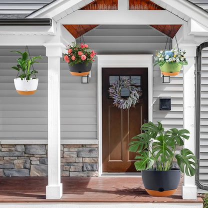 3 Pack Self Watering Planters for Plants Indoor,10 Inch Plant Pot Outdoor Plastic Flower Pot with Drainage and Saucers(Grey)