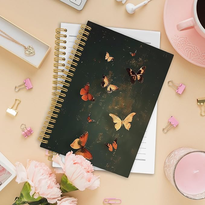 Vintage Butterfly Spiral Notebook, Retro Mid Century Butterflies Journaling Notebooks for Women, xxx Hardcover Journals for Office School 160 Pages 5.5 x 8.3 Inch, xxx Gifts for xxx