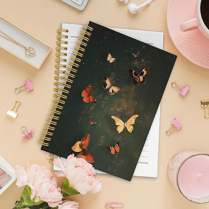 Vintage Butterfly Spiral Notebook, Retro Mid Century Butterflies Journaling Notebooks for Women, xxx Hardcover Journals for Office School 160 Pages 5.5 x 8.3 Inch, xxx Gifts for xxx