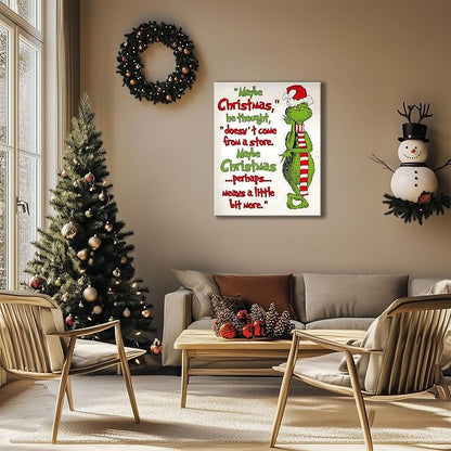 Christmas Canvas Wall Art Decor - “Maybe Christmas Means a Little Bit More” Holiday Quote Decor - 8x10 inch Whimsical Festive Wall Decoration for Room or Office - Premium Quality Canvas Print