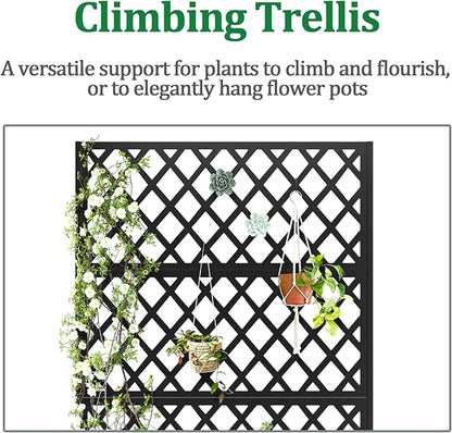 Metal Raised Garden Bed with Trellis and Wheels, 2 in 1 Trellis with Planter Box & Privacy Screen for Climbing Plants, Outdoor Standing Flower Beds with Drainage Holes, 35.4"L x 15.7"W x 70.9"H, Black