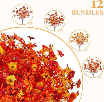 Artificial Fake Mums Fall Flowers for Outdoor Outside Decoration 12 Bundles Faux Silk Flowers Plants Realistic Daisy UV Resistant Fall Décor Autumn Front Door Porch Patio Yard Decoration