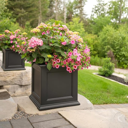 Mayne Fairview Self Watering Planter Box - 20 Inch Large Square, Classic Inset Panels, New England Architecture, Double Wall, UV & Weather Resistant for Indoor and Outdoor Use, Black
