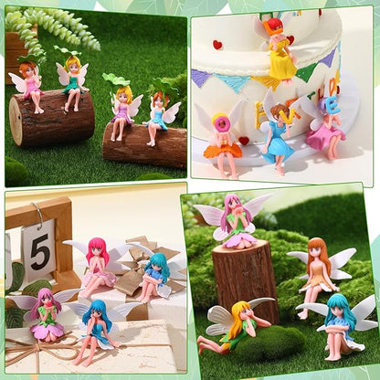16 Pcs Miniature Fairy Figurines, Hand-Painted Small Flower Fairies with Wings for Garden Decor, Cake Topper & Landscapes