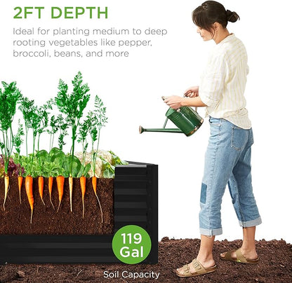 Best Choice Products 4x2x2ft Outdoor Metal Raised Garden Bed, Deep Root Planter Box for Vegetables, Flowers, Herbs w/ 119 Gallon Capacity - Black