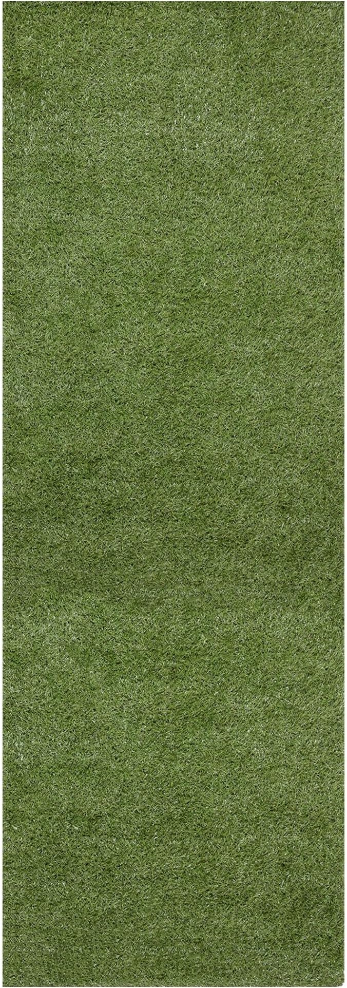 Ottomanson 2'7" x 30 Artificial Faux Grass Rug - Realistic Turf with UV Protection - Perforated for Easy Drainage - Durable, Hose-Off Synthetic Lawn Carpet for Indoor & Outdoor Use, Green
