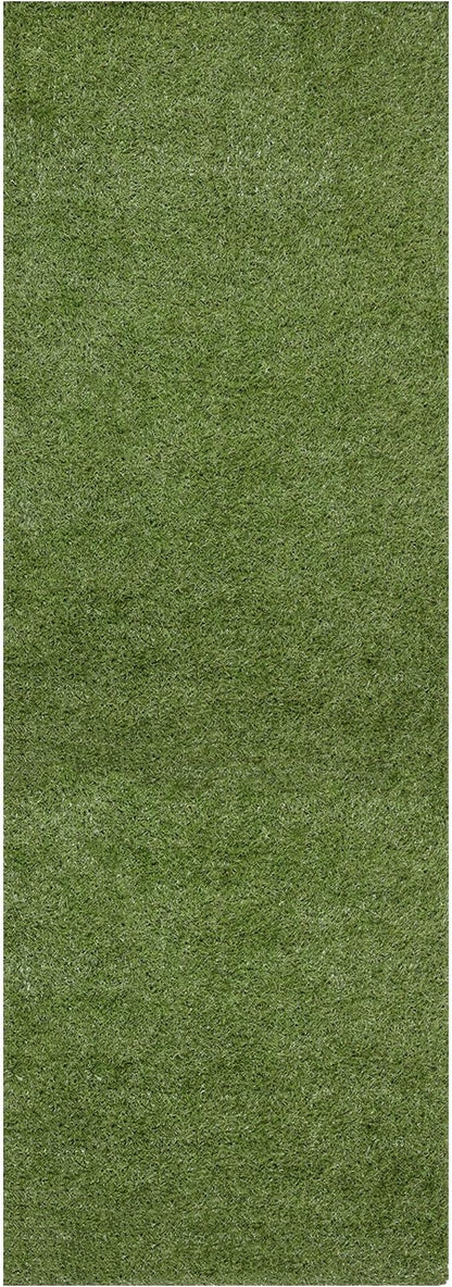 Ottomanson 2'7" x 48' Artificial Faux Grass Rug - Realistic Turf with UV Protection - Perforated for Easy Drainage - Durable, Hose-Off Synthetic Lawn Carpet for Indoor & Outdoor Use, Green