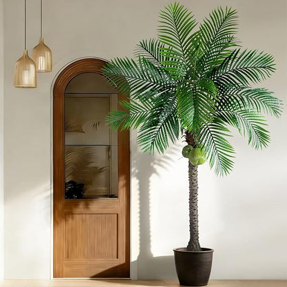 Artificial Phoenix Palm Tree 7.2ft Tall - Fake Large Tropical Tree with Adjustable Leaves, Realistic Faux Sago Palm for Indoor Outdoor Decor, Patio, Poolside, Yard, Living Room, Office
