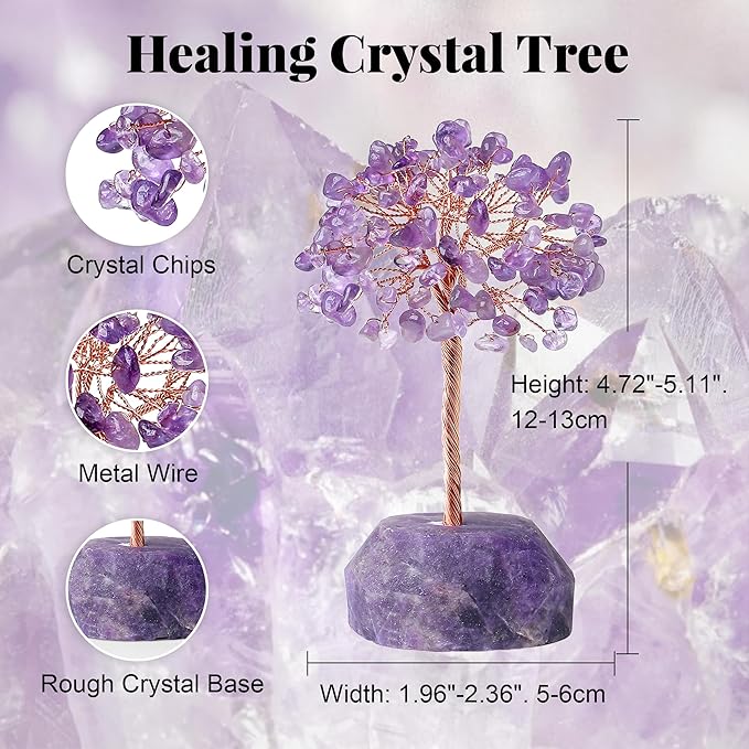 YATOJUZI 4.7"-5.1" Amethyst Crystal Money Tree,Purple Desk Cubicle Decorations Office Room Decor for Women,Meditation Accessories Reiki Gifts for Women,Crystals and Healing Stones,Tree of Life