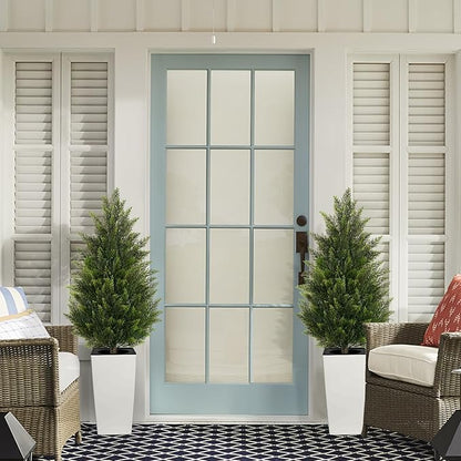 4FT Tall 2 Set Artificial Topiary Cedar Tree, Indoor Realistic Faux Cypress Plants with Square Flowerpot, Outdoor Evergreen Fake Shrubs for Home Living Room Front Porch Decor