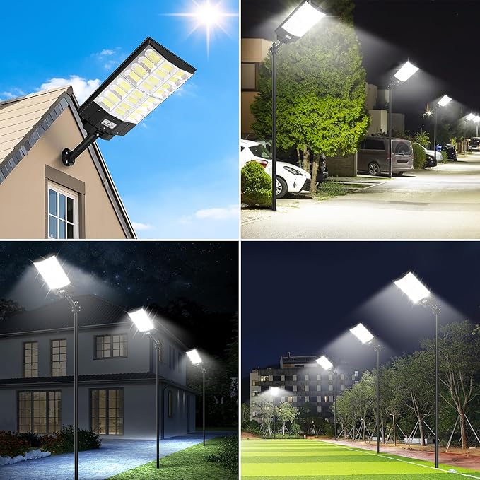 Solar Street Light Outdoor Waterproof 6400W, 640000LM Motion Sensor Solar Powered Flood Light, Dusk to Dawn Lighting with Remote Control, 8500K Commercial Area Lighting for Outside Parking Lot, 1-Pack